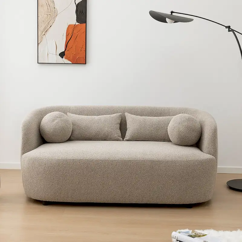 Boucle Loveseat - Natural Fabric, Mid-Century Modern, Seats 2