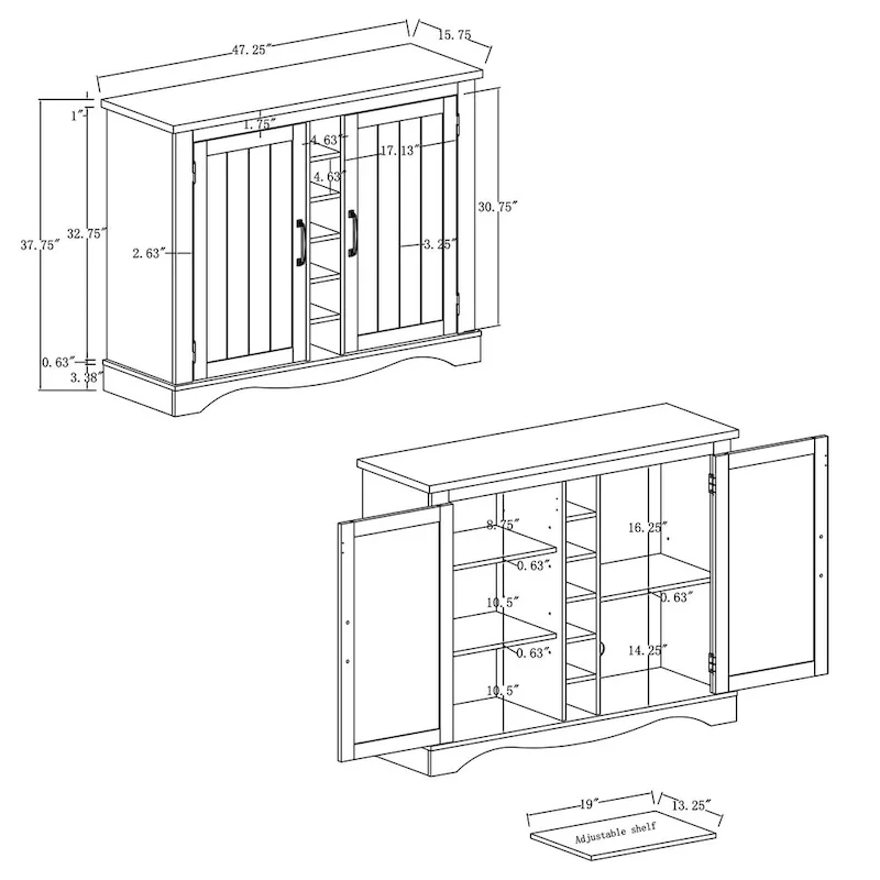 47  Marbling Countertop Buffet Bar Cabinet w/ Glass Holders