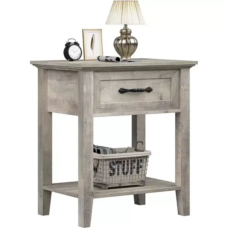GustoWave Nightstands End Table with Drawer, Side Table for Spaces, 2 Tiers Storage Shelves with Dresser, Bedside Table
