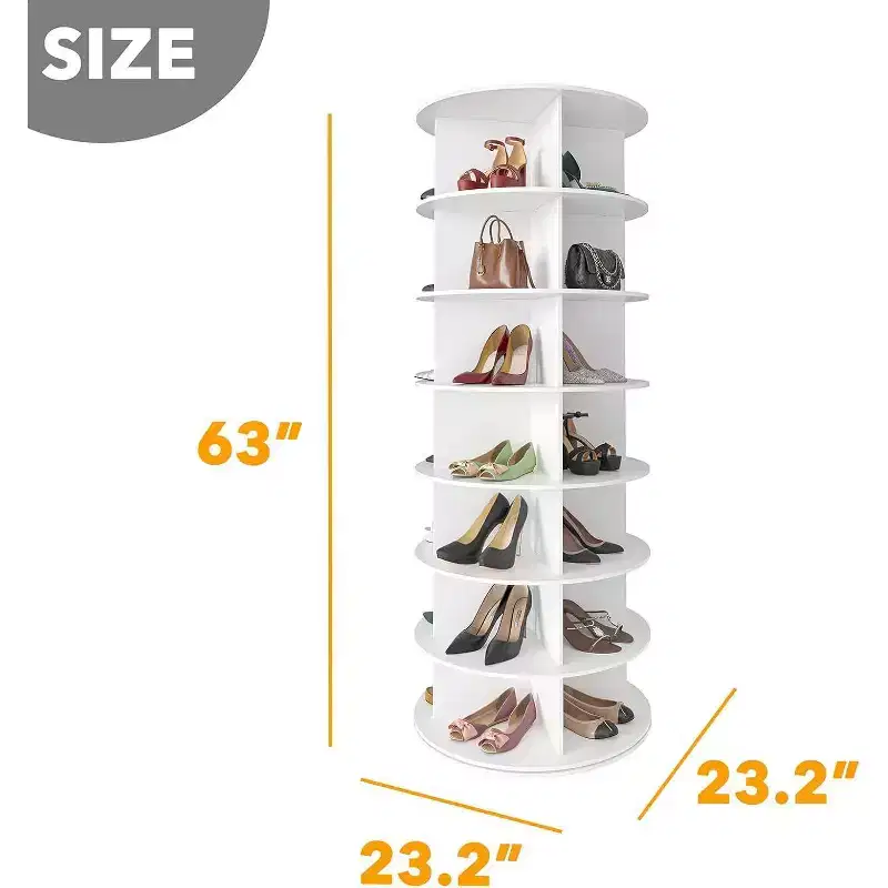 7 Tier Rotating Shoe Rack Tower, Revolving Shoe Rack Storage, Round Carousel Vertical Handbag and Shoe Organizer ,White