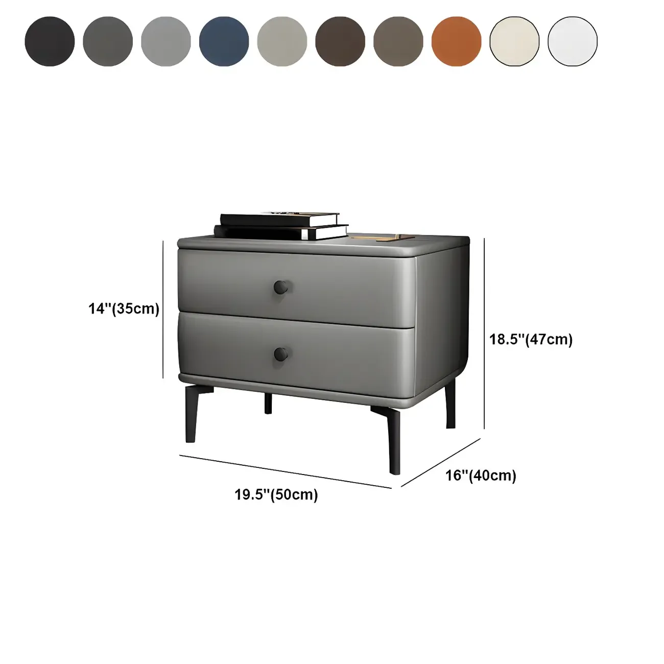 Modern Black Leather Bedside Table with Drawers