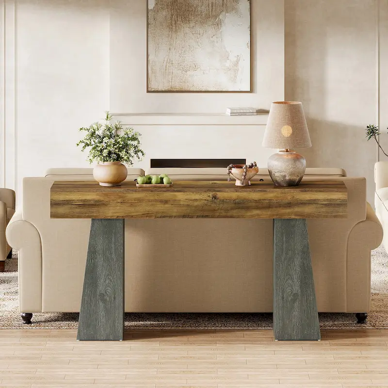 Farmhouse Entryway Table, 63-Inch Long Wooden Sofa Console TableB