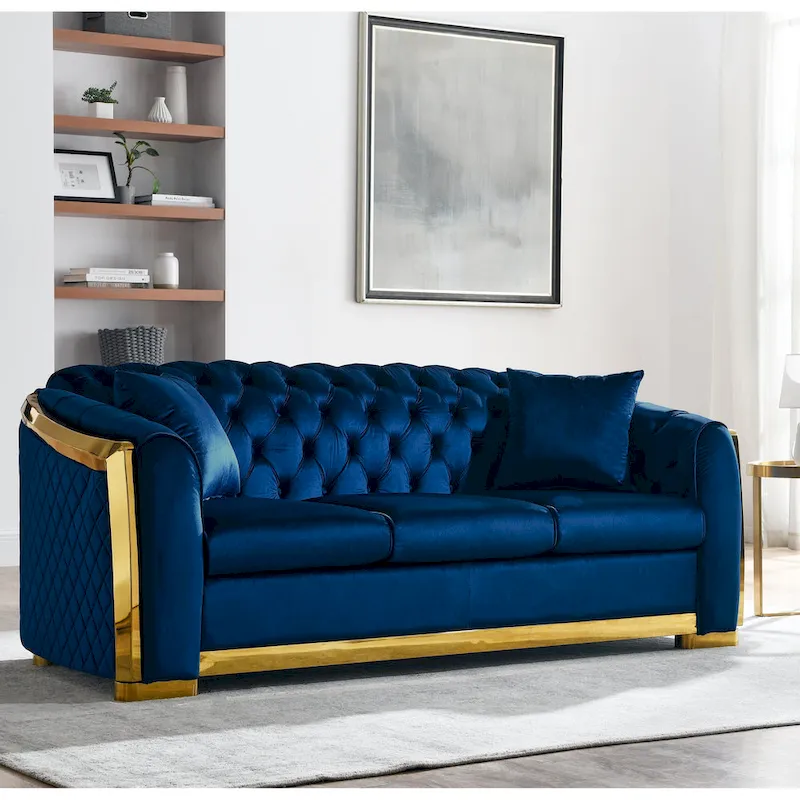 84  Luxury Chesterfield Velvet Sofa with Gold Trim