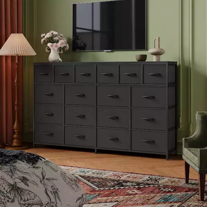 Acekool 18-Drawer Dresser with Charging Station, Extra Large Fabric Storage Chest, TV Stand Organizer for Bedroom, Living Room, Entryway