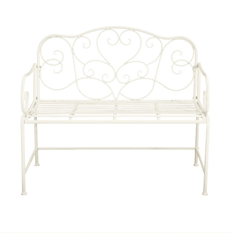 Roomfitters Vintage Metal Garden Bench, Elegant Scrollwork Design, Weather-Resistant Outdoor Loveseat, Antique White