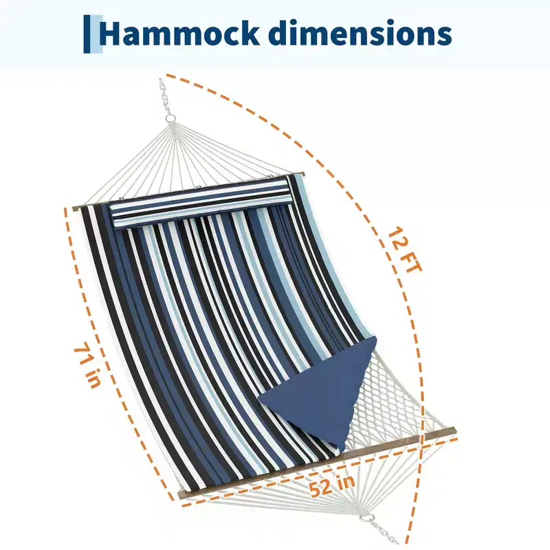 GustoWave 2 Person Outdoor Hammock with Cotton Rope Hammock with Polyester Pad, 2-in-1 Hammock for Patio, Backyard, Garden