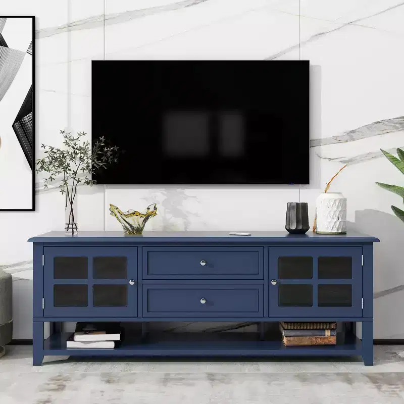 Modern TV Stand with Doors and Drawers for 60 inch TV, Wood Entertainment Center Table with Shelves for Living Room