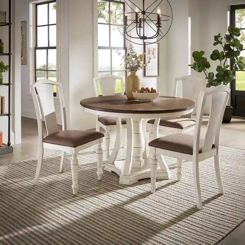 Tournus Dual-tone Solid Rubberwood Round Dining Table Set by iNSPIRE Q Classic