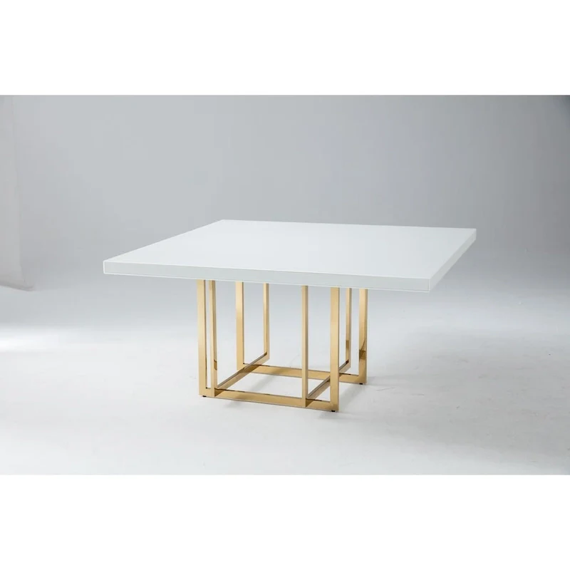 Square White Lacquer Tabletop with Medal Base