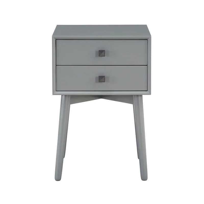 Mid-Century Modern Wood 2-Drawer Compact Nightstand Side Table