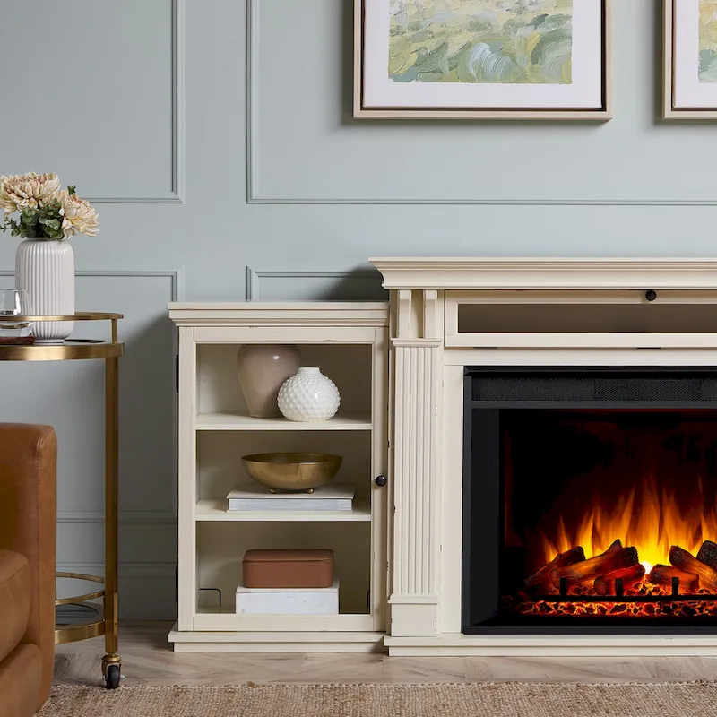 Tracey 84   TV Stand Electric Fireplace in Distressed White by Real Flame