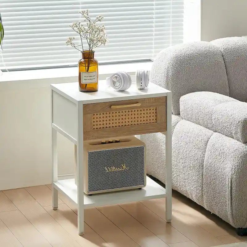 Rattan 1-drawer Nightstand with Shelf