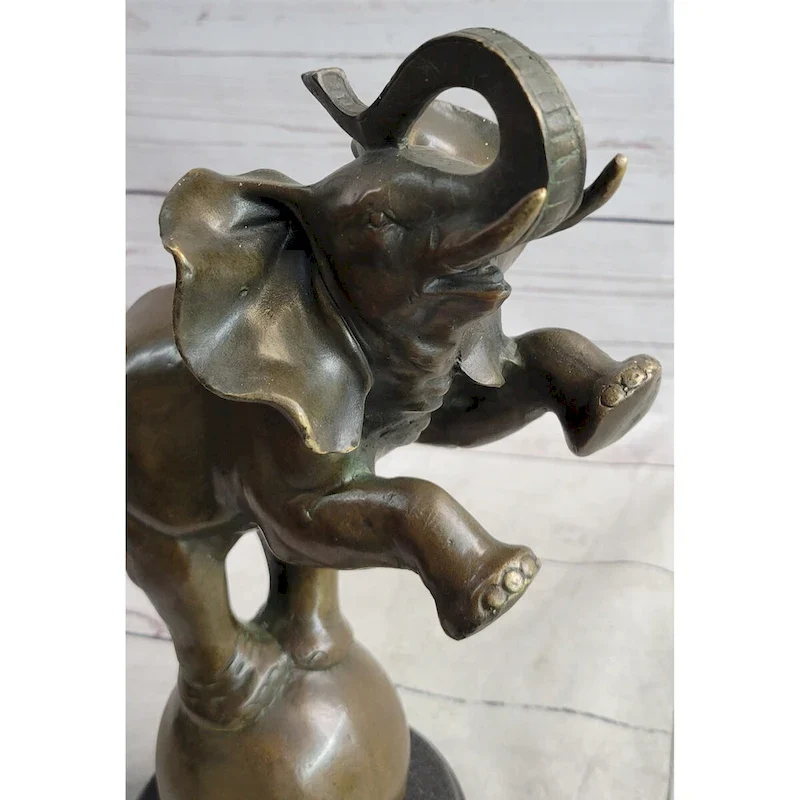Bronze Sculpture Statue Figure Circus Elephant Balancing On Ball