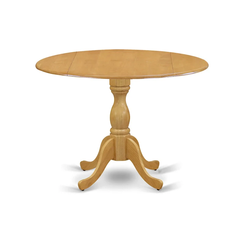 East West Furniture Kitchen Table Set- a Round Dining Room Table with Dropleaf and Linen Fabric Chairs, Oak (Pieces Option)