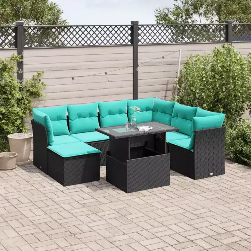vidaXL Patio Sofa Set with Cushions Modular Outdoor Seating 8 Piece Poly Rattan