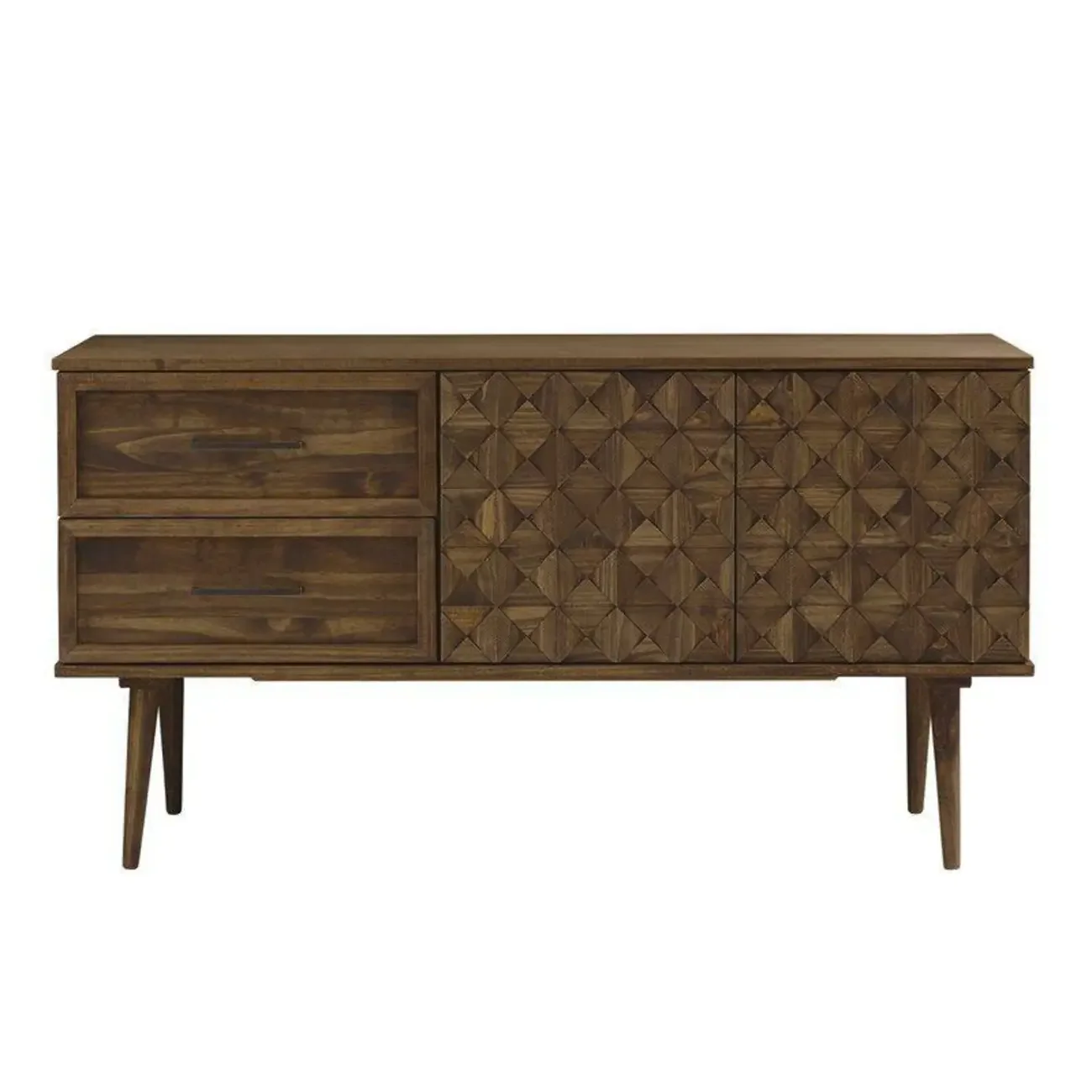 Modern Walnut Buffet Table with Drawers and Cabinets