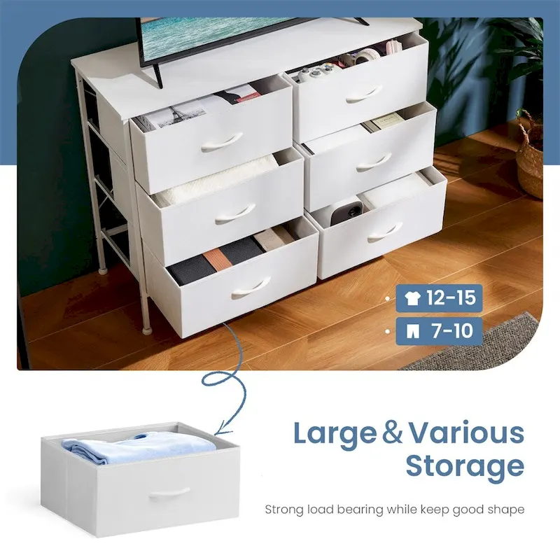 6 Drawers Dresser Chest with Metal Frame and Wooden Top