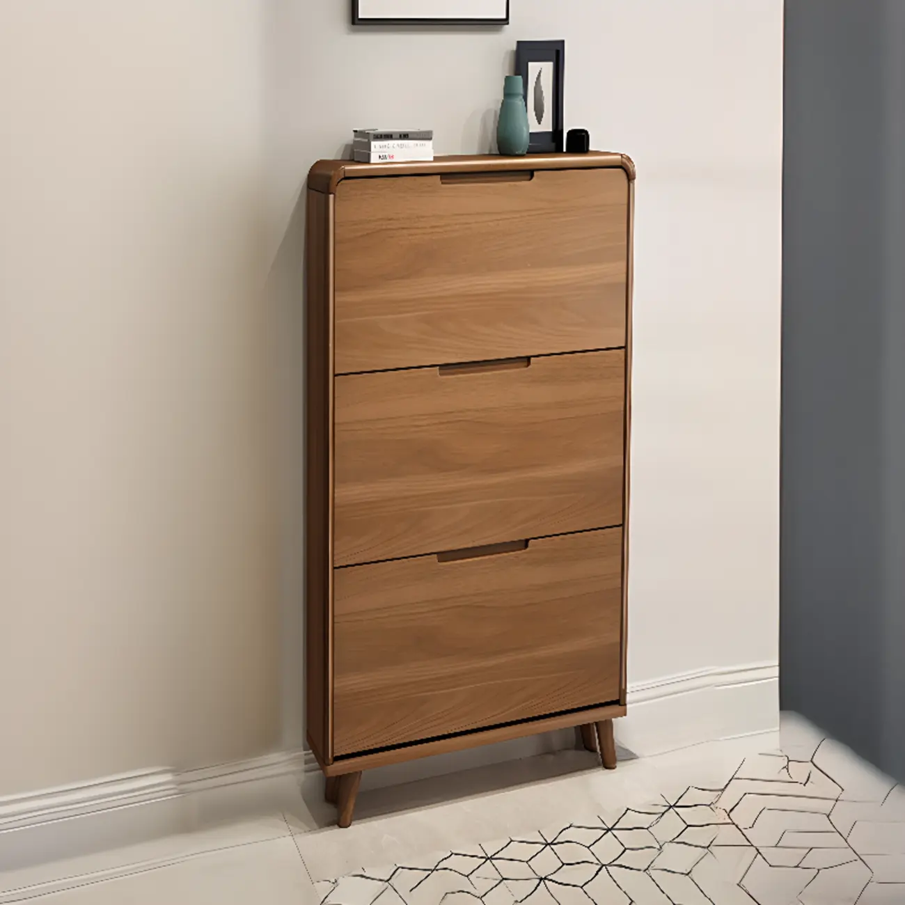 3-Tier Drop-Front Wood Entryway Shoe Storage