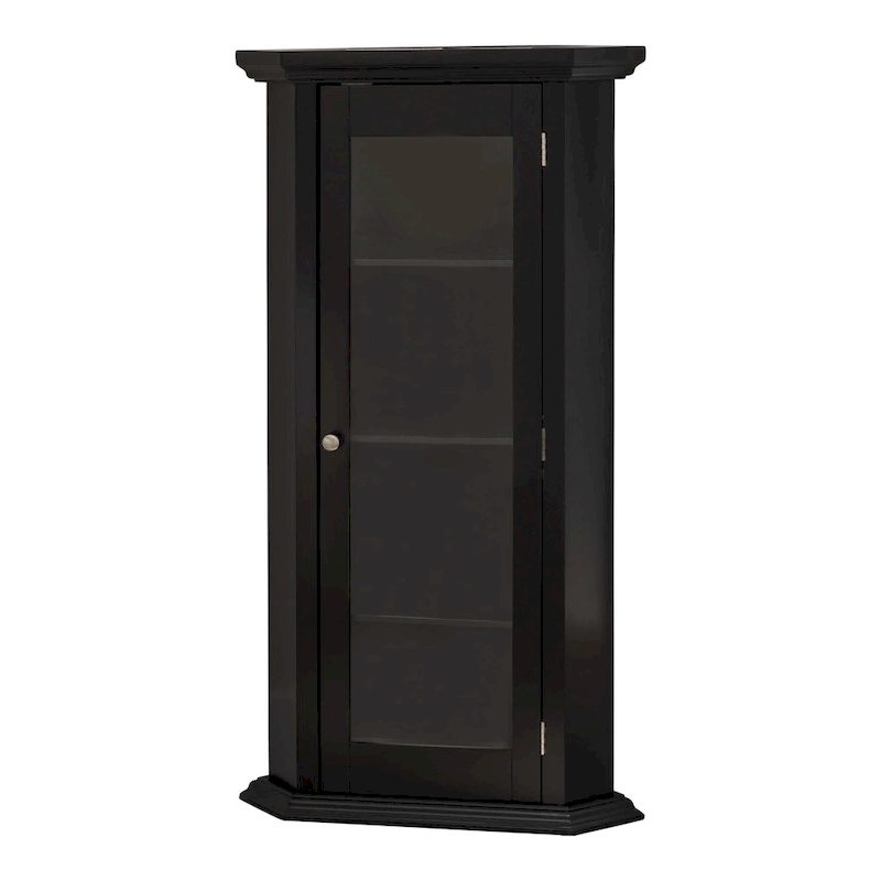 Corner Curio Storage Cabinet with Glass Door, Black Finish