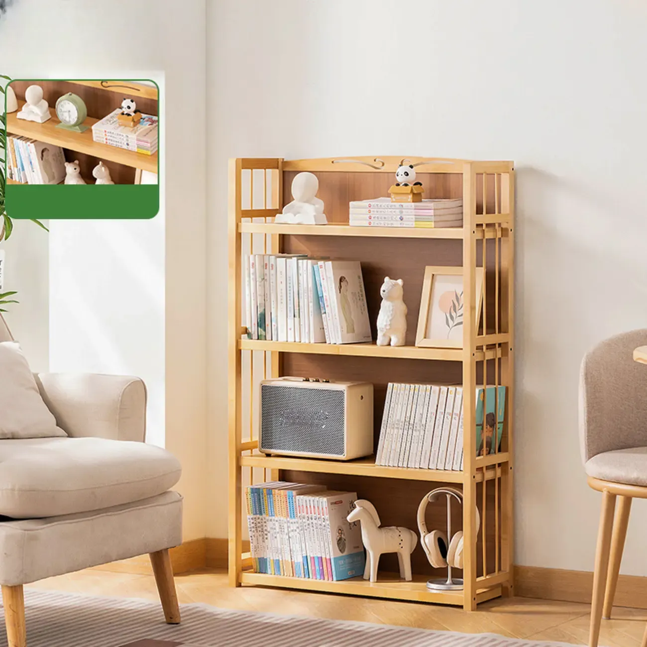 Premium Bamboo Modern Black 5-Shelf Open Bookshelf