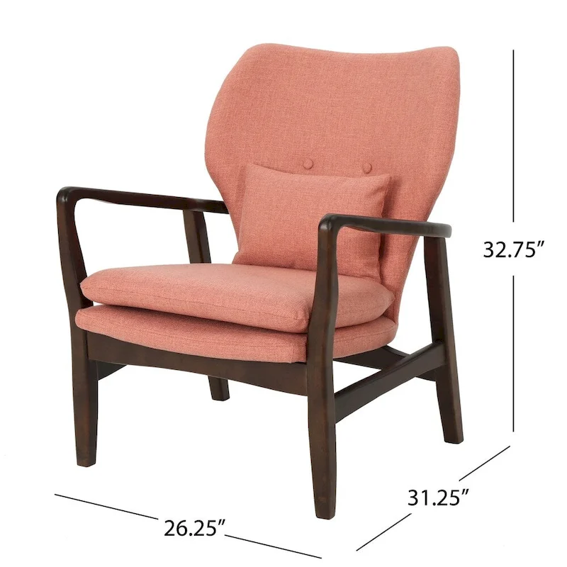 Mid-Century Modern Club Chair, Button-Tufted, Birch Legs – Slate / Brown / Mustard / Salmon, Single