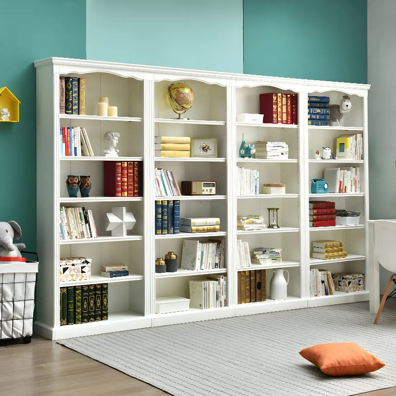 Classic Simple White Rectangular Wood Bookcase