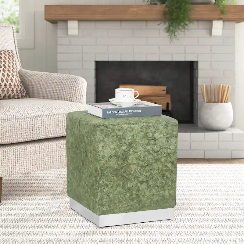 Adeco Ottoman Footrest Vanity Stool Gold Trim Footstool