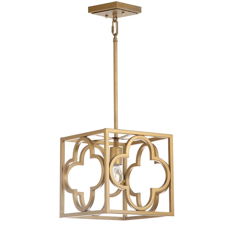 SAFAVIEH Lighting Eirini Gold Quatrefoil Trellis Adjustable Pendant - 10  W x 10  D x 14-50  H - 10Wx10Dx50H
