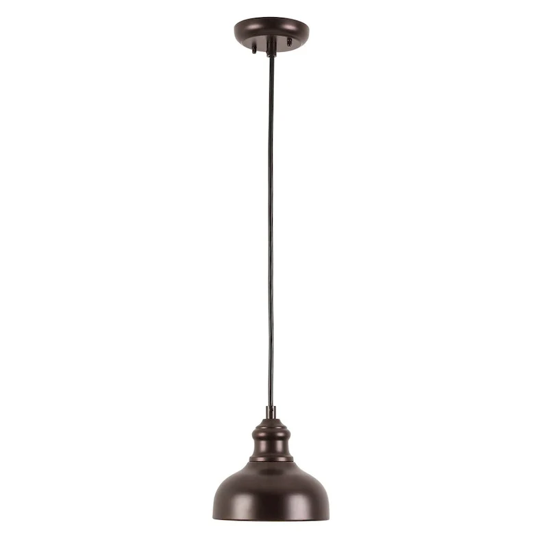 1-Light Black Hanging Pendant with Metal Dome Shaded