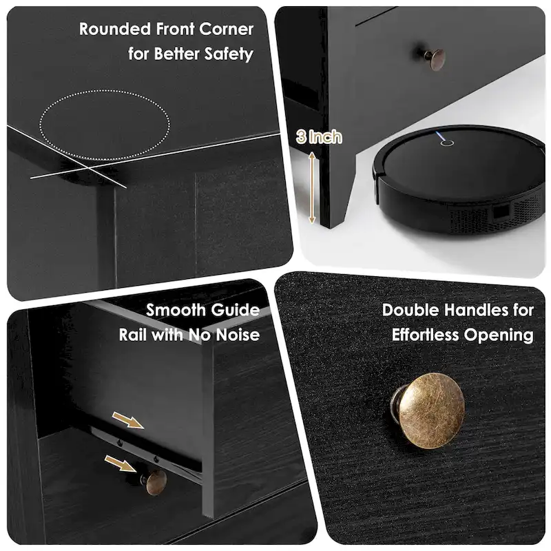 Gymax 3 Drawer Dresser Chest of Drawers Bedside Table for Living Room