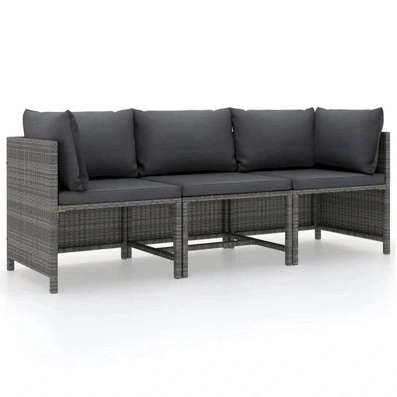 Ley 3pc Outdoor Modular Sofa Set, Dark Gray Polyester, Poly Rattan
