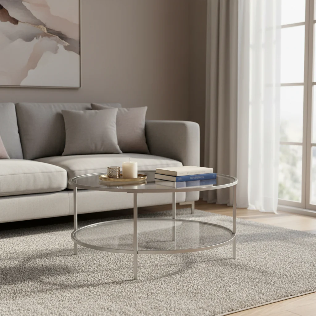36 Wide Round Coffee Table with Glass Top - 36 Wide