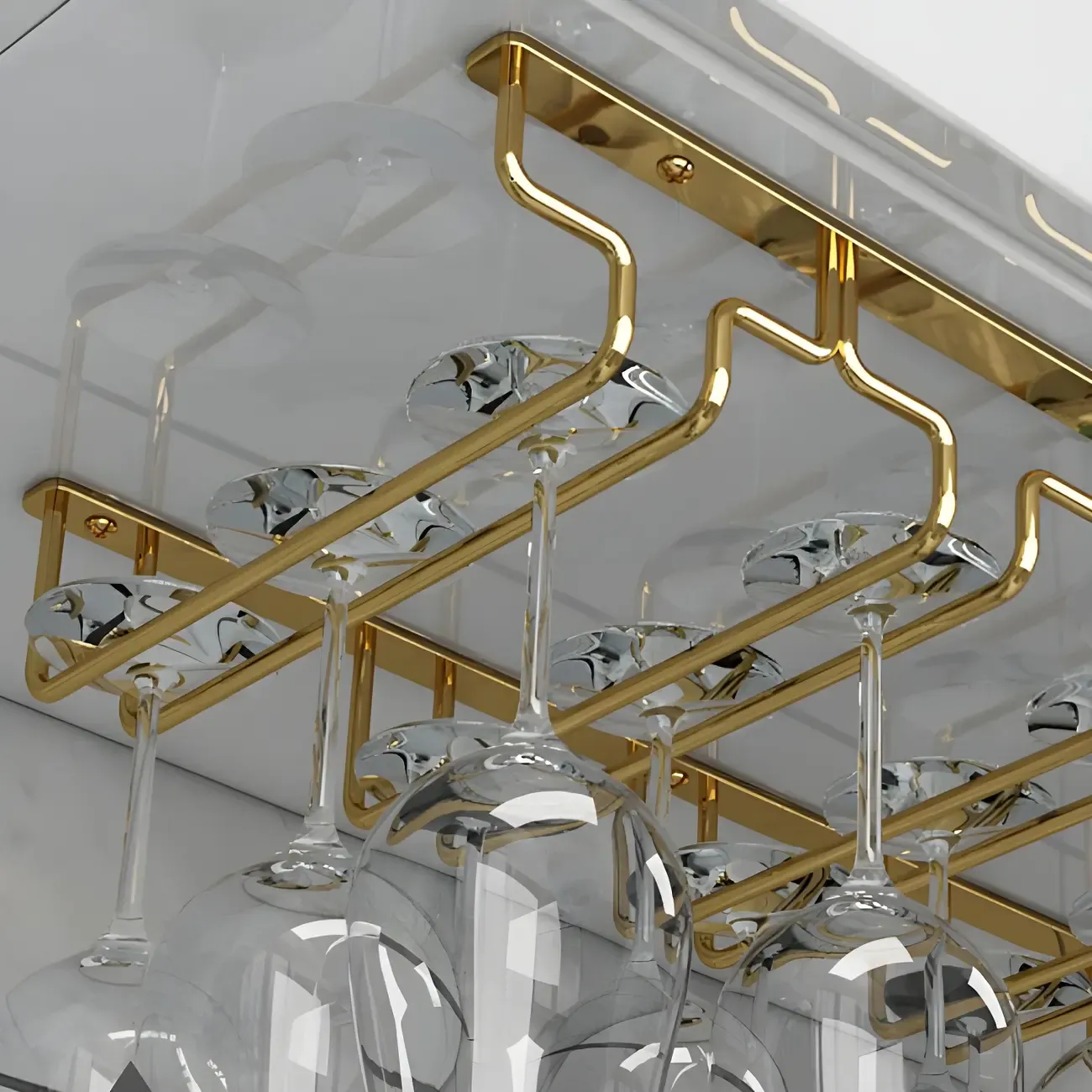 Gold Rectangular Hanging Metal Wine Glass Rack