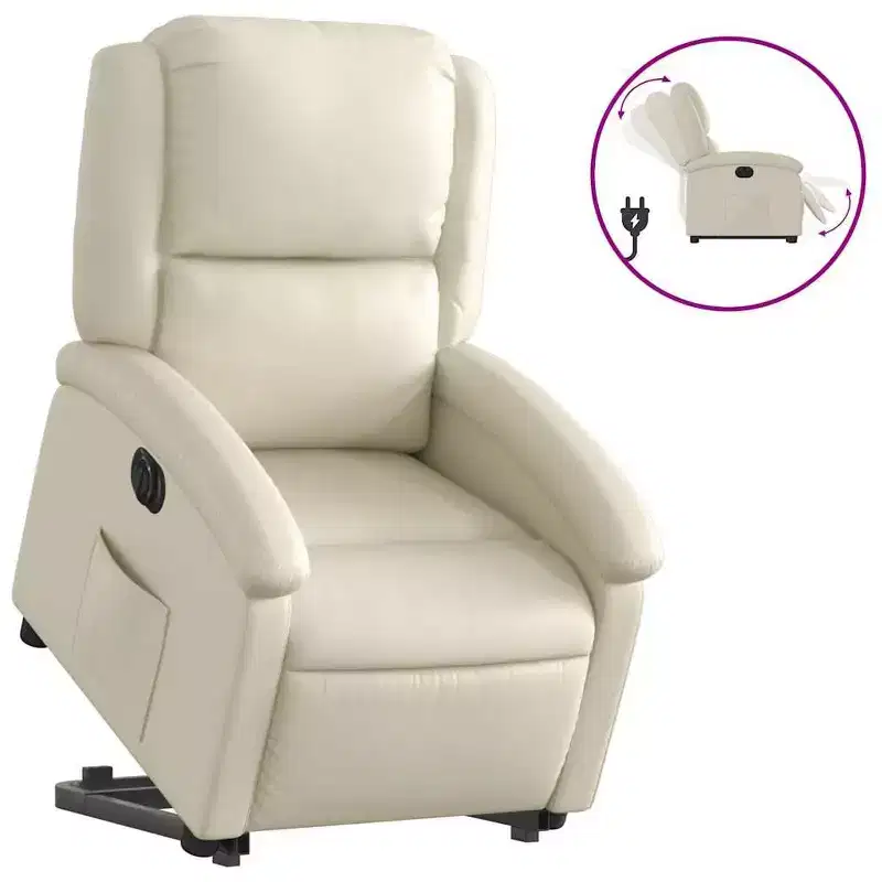 vidaXL Cream Faux Leather Electric Recliner Chair-Power Lift, Motorized Reclining, Padded Comfort, Sturdy Frame- Living Room/Bedroom