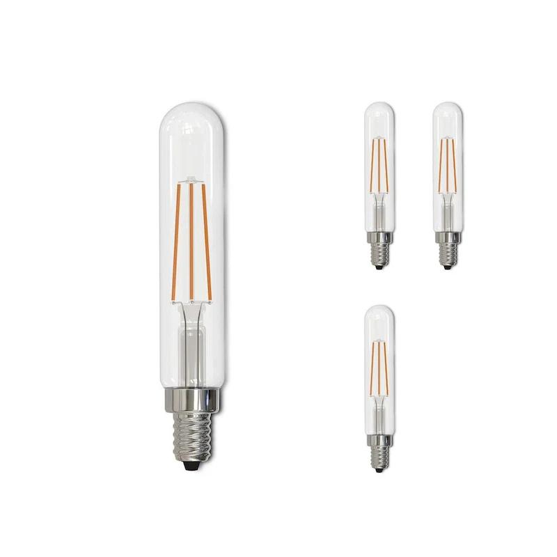 Bulbrite LED Filament Pack of (4) 4.5 Watt Dimmable T8 Light Bulb with Clear Glass Finish and Candelabra (E12) Base