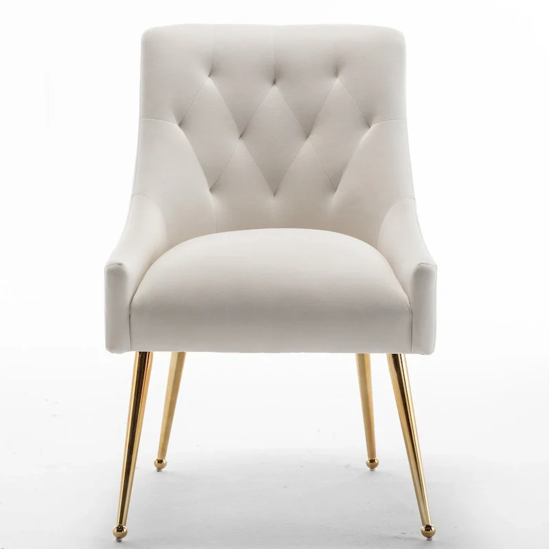 SEYNAR Modern Boucle Velvet Upholstered Accent Dining Chair Set of 2 Tufted Back Armless Chair with Golden Legs