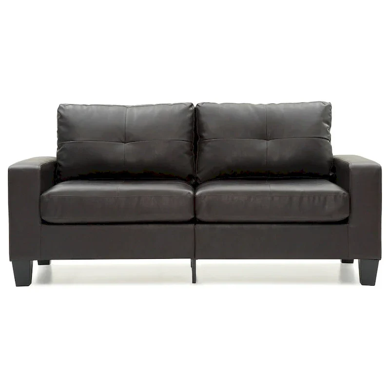 Square Arm Faux Leather Tufted Straight Sofa - 71 - Dark Brown