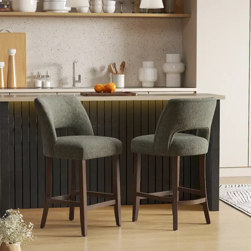 Set of 2 Wooden Bar Stools with Footrest