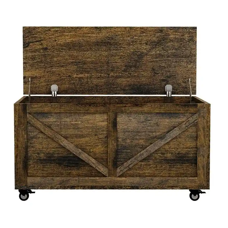 Wooden Storage Bench on Wheels with Brakes