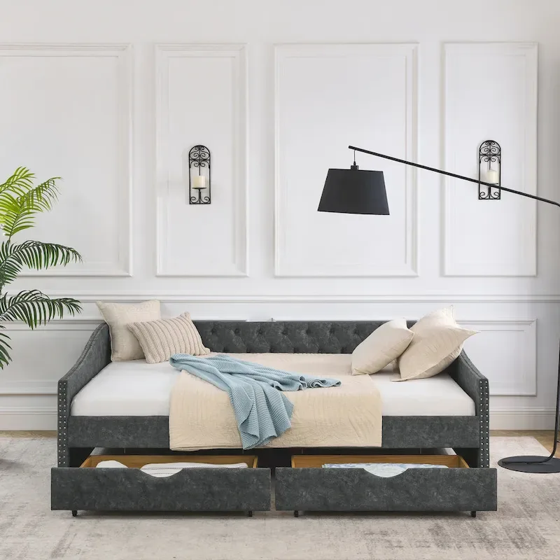Daybed with Drawers Upholstered Tufted
