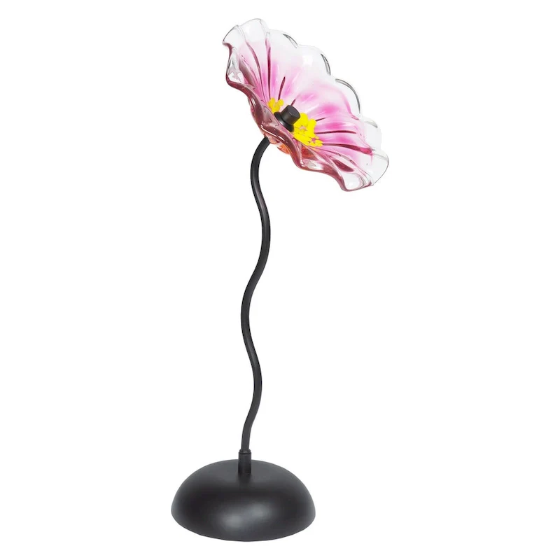 Fiore Bloom 23 IN Tall Pink Flower Art Glass Sculpture with Metal Stand