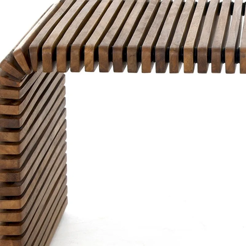 26-Inch Brown Solid Wood Striped Coffee Table