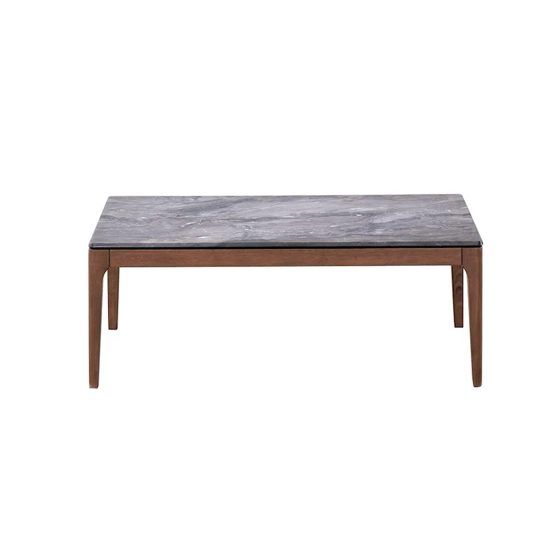 HomeRoots 47 Gray and Walnut Stone And Solid Wood Coffee Table - 47' X '18' X '28