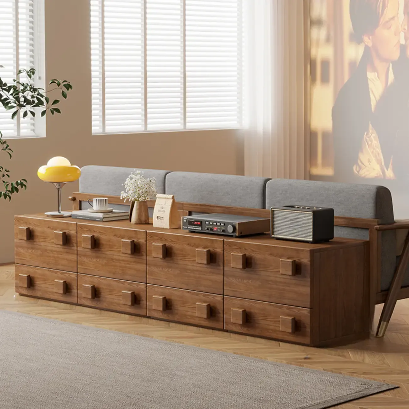 Drop-down Wood Chest Of Drawers Cabinet