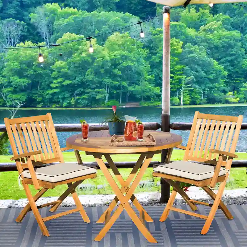 Seven Seas Teak 3 Piece Teak Wood Long Beach Patio Bistro Dining Set, 36