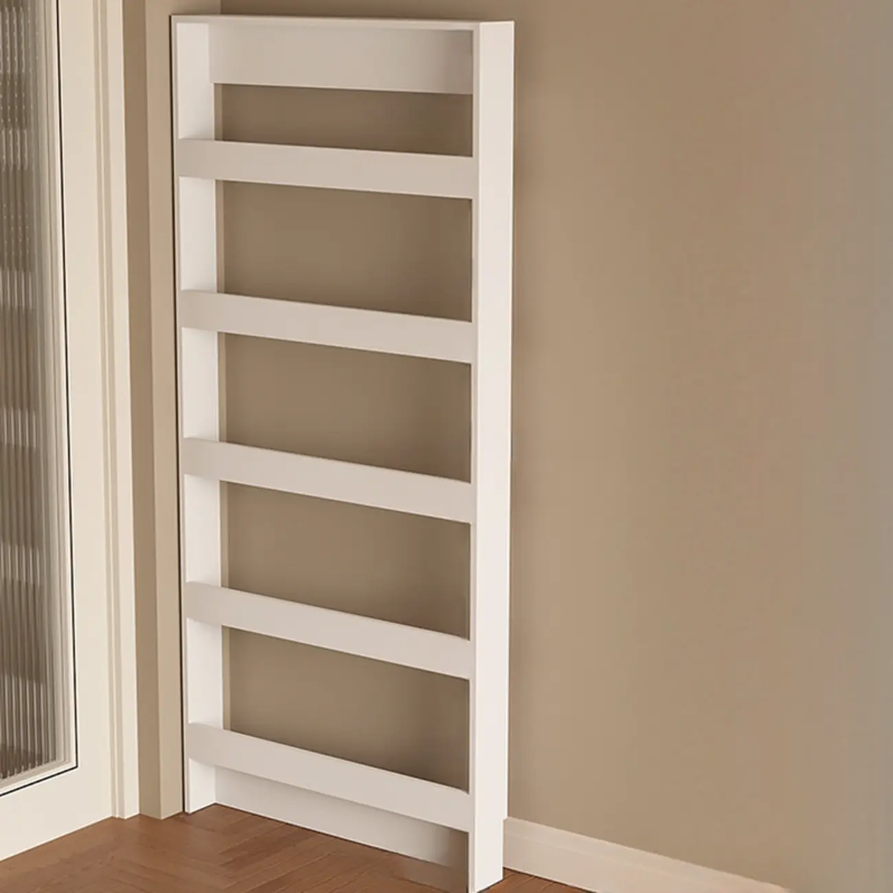 Slim Black 5-Tier Open Back Wood Bookcase with Cabinet