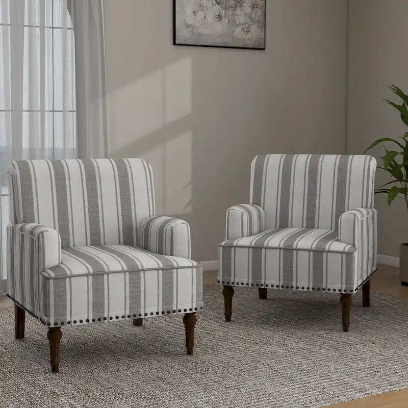 Set of 2 Traditional Upholstered Stripe Accent Chair for Living Room