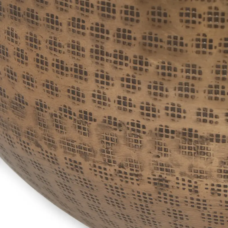 Aged Brass Drum Side Table - Handcrafted Aluminum with Hammered Finish