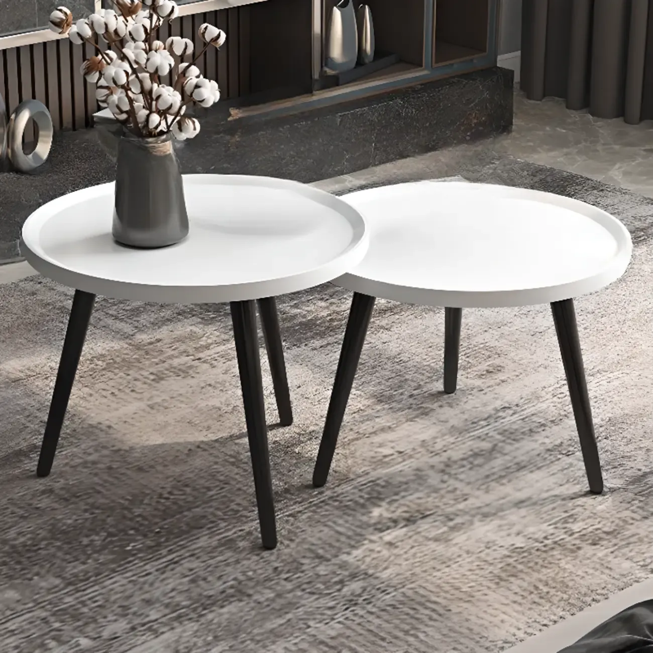 White Round Wooden End Table for Living Room