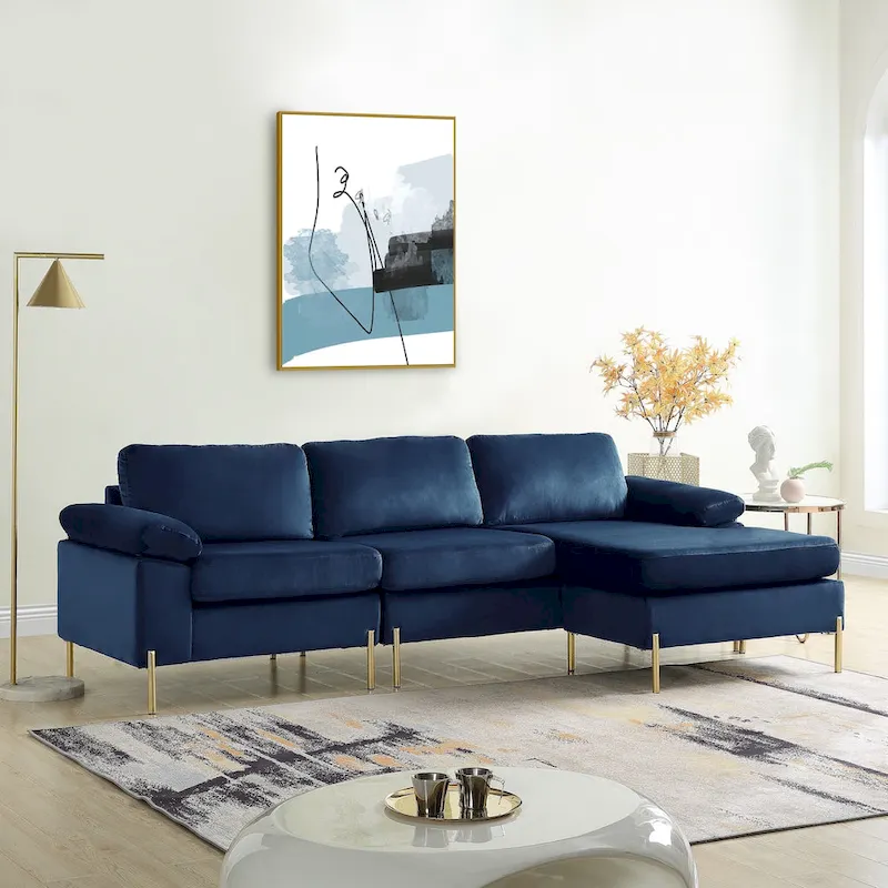 L-Shaped 3-Seater Velvet Combination Sofa with Recliner